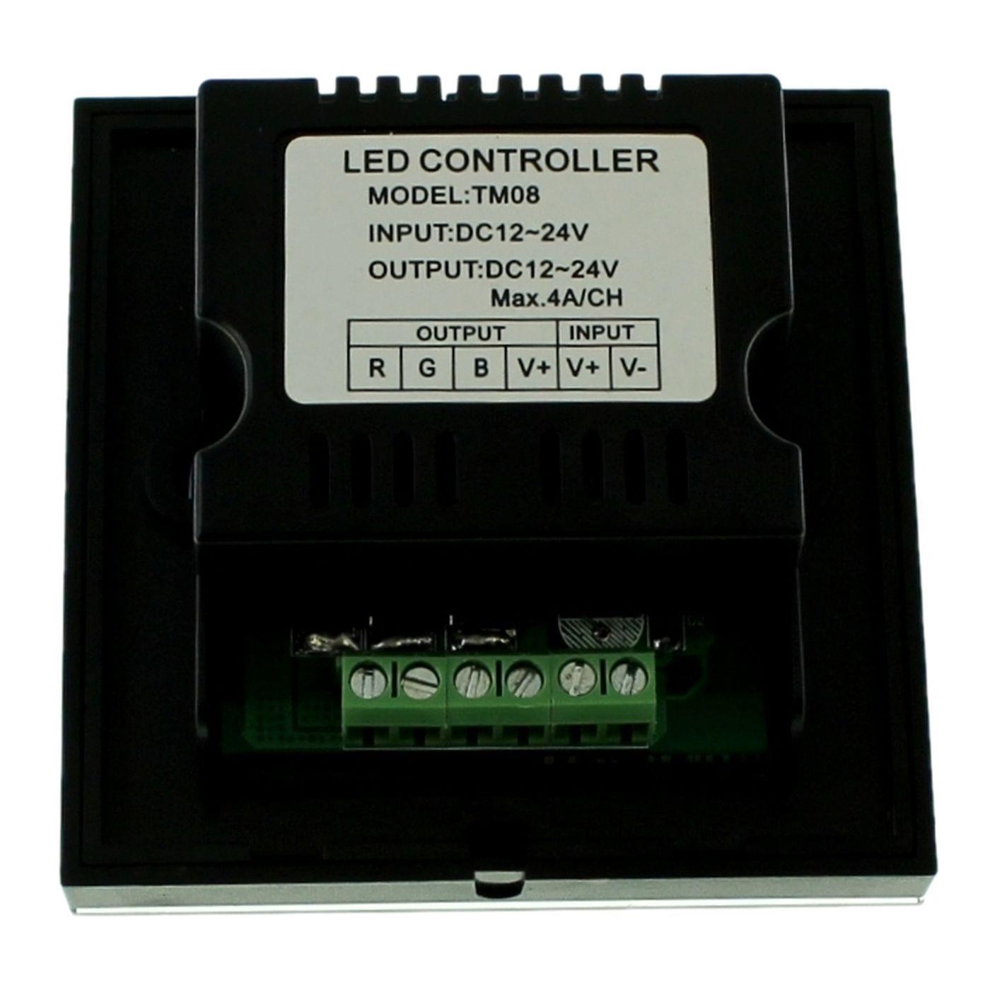 RGB LED Touch Panel Controller schwarz TM08 12...24V 288W Glas Design Optik für Farbwechsel Streifen 4-Pin
