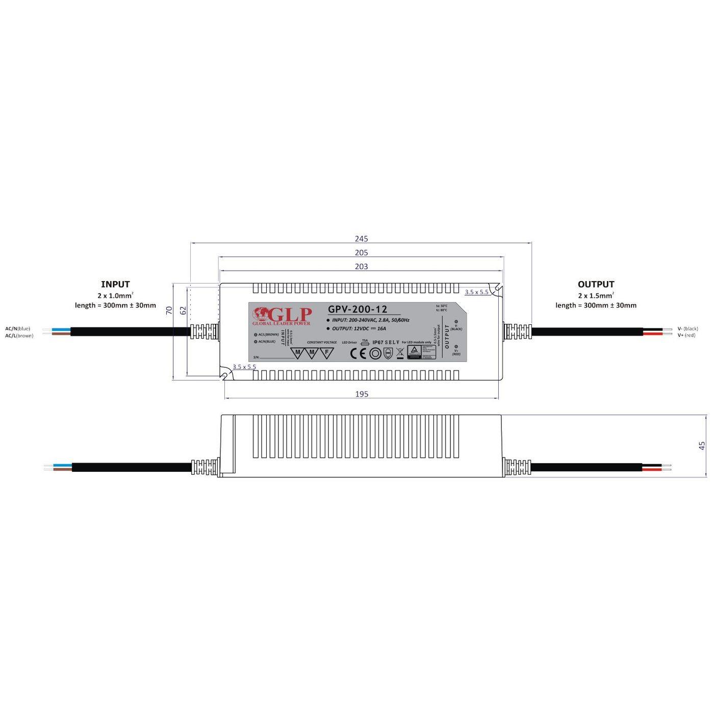 GPV-200-12 192W 12V 16A LED Netzteil Trafo Treiber IP67