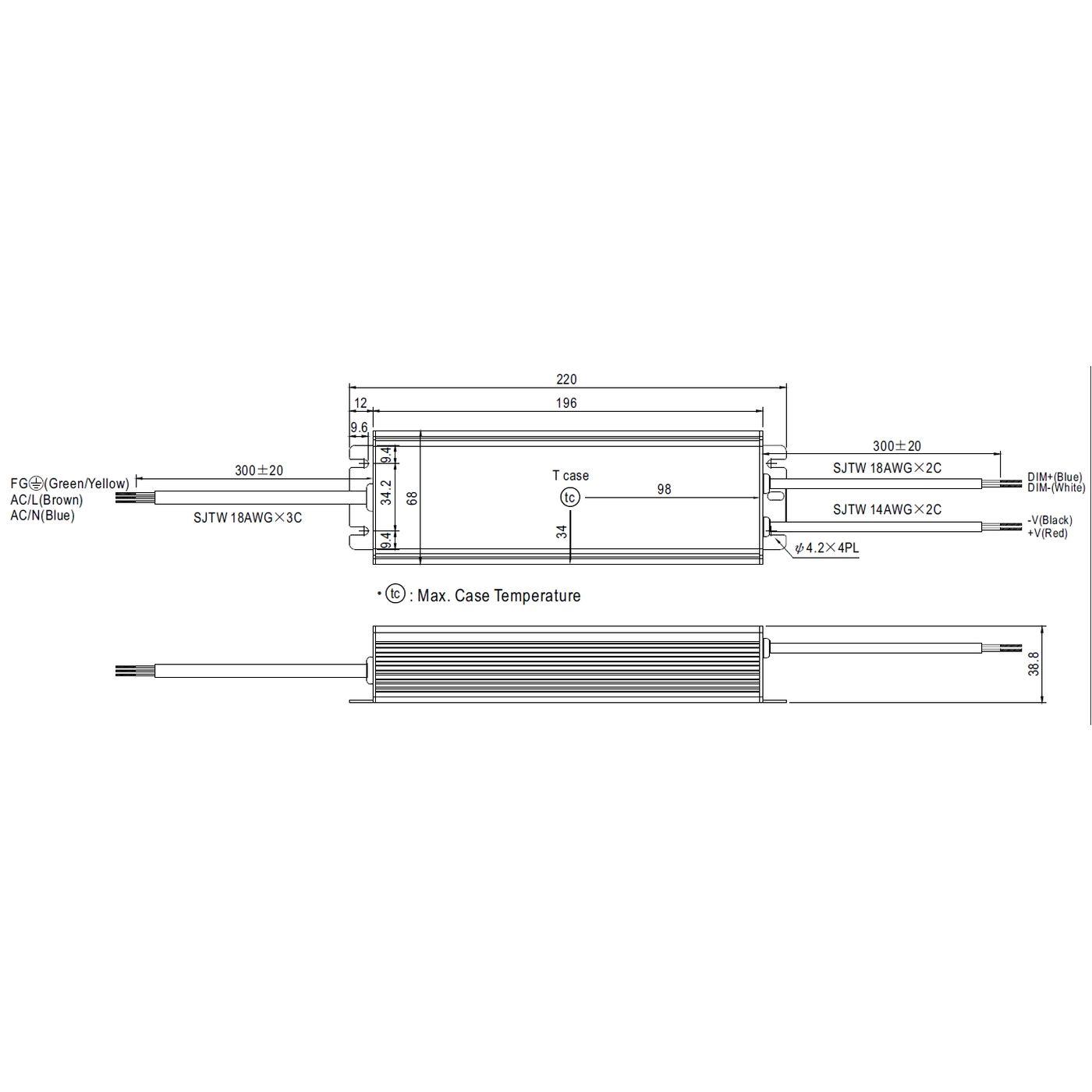 HLG-185H-24B 187W 24V 7,8A LED Netzteil Trafo Treiber IP67 Dimmbar 0-10V PWM