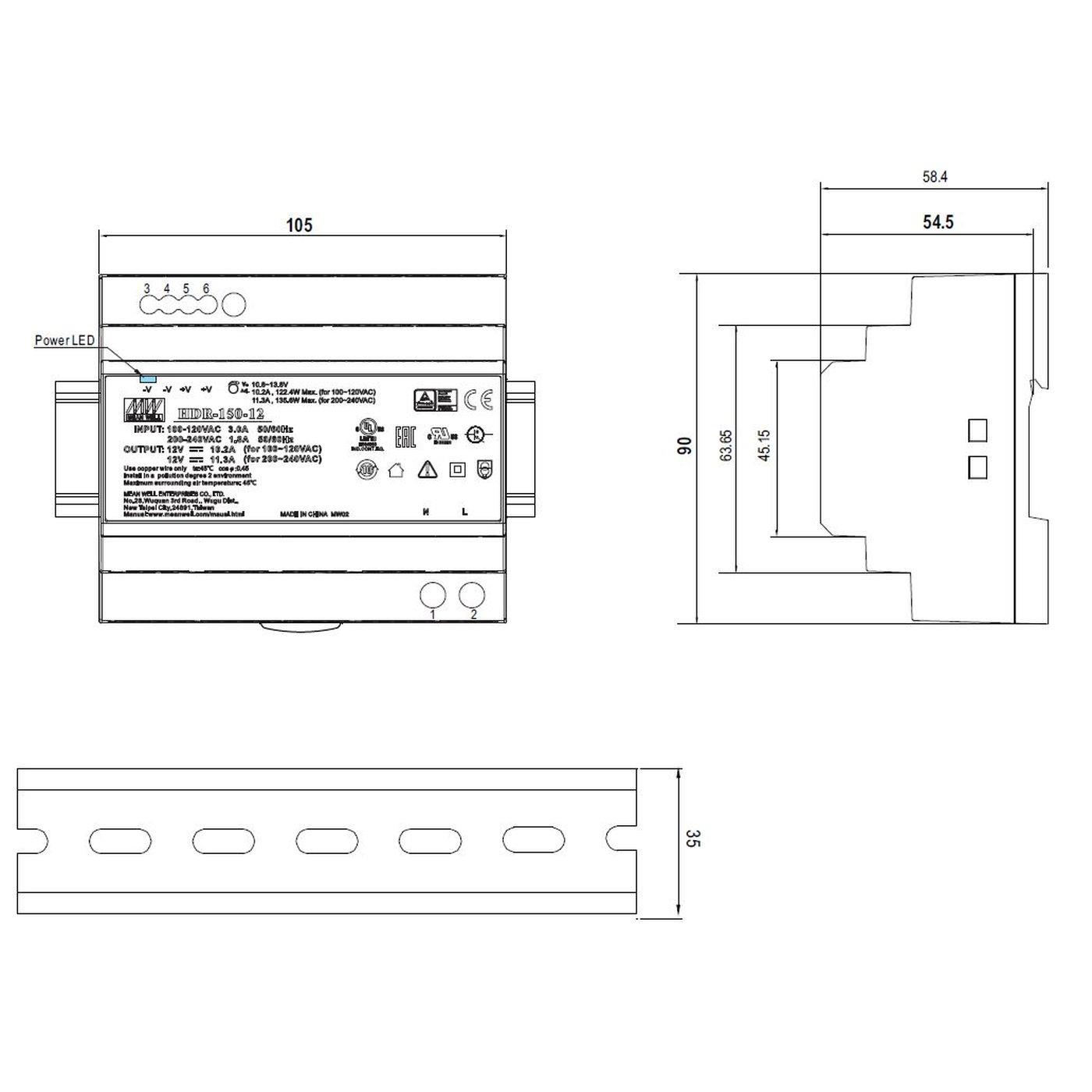 HDR-150-12 135,6W 12V 11,3A Hutschienen Netzteil