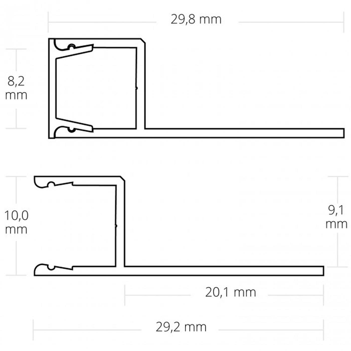 2m LED Profil FP3 Silber 29x10mm Aluminium Fliesenprofil für 8mm LED Streifen