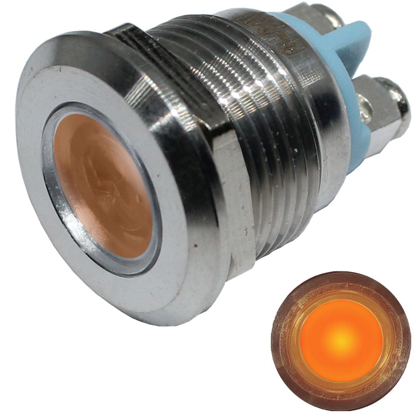 Edelstahl Kontrollleuchte V2A Signalleuchte Ø19mm LED Gelb IP67 Schraubanschluss Ø22x28mm -25...+70°C