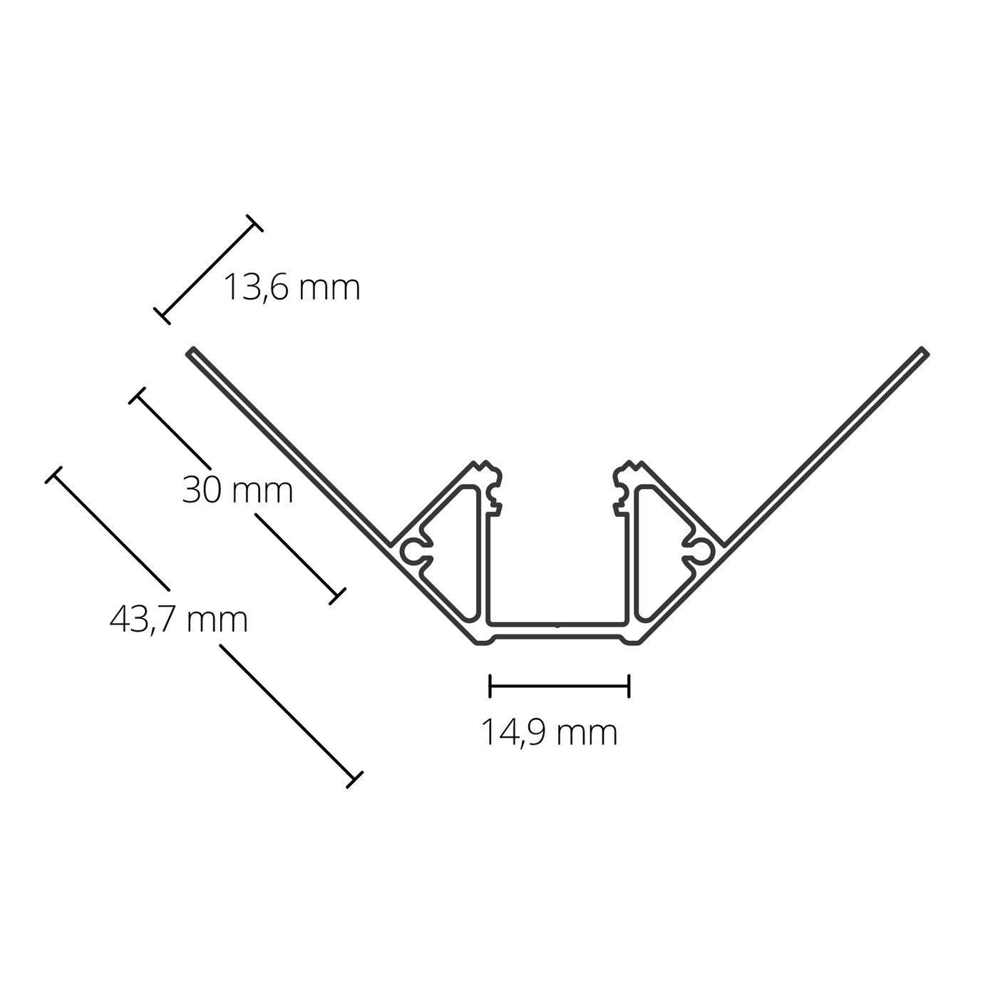 2m LED Profil TBP6 Silber 43,7x43,7mm Aluminium Trockenbauprofil für 14mm LED Streifen