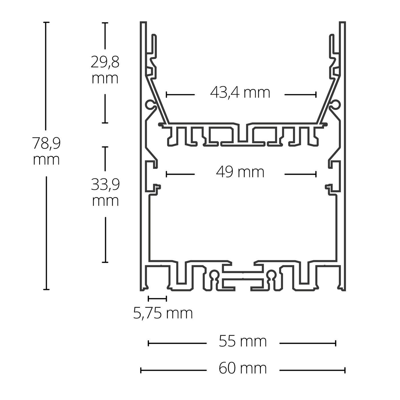 2m LED Profil LL2 Schwarz 60x78,9mm Aluminium Leuchtenprofil für 2x 5,8mm + 1x 43mm LED Streifen