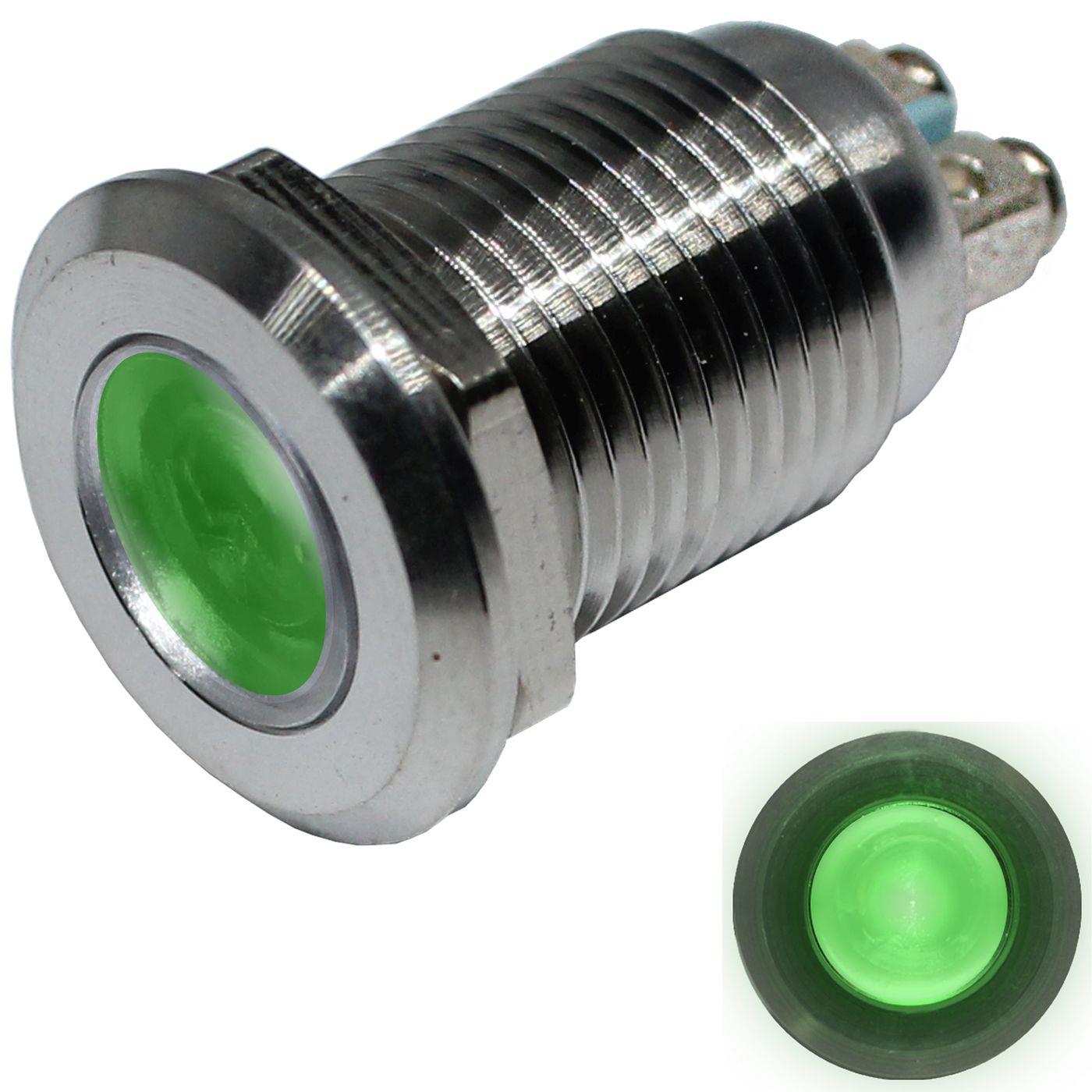Edelstahl Kontrollleuchte V2A Signalleuchte Ø12mm LED Grün IP67 Schraubanschluss Ø16x24mm -25...+70°C