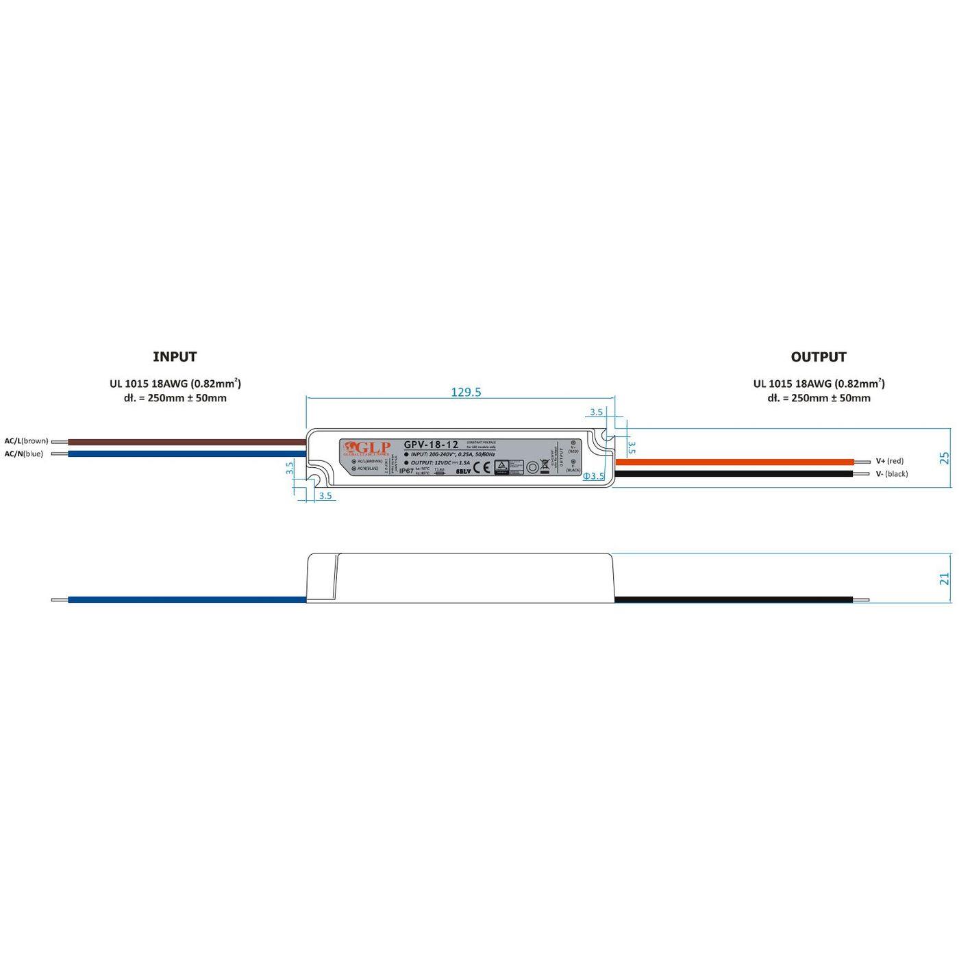 GPV-18-12 18W 12V 1,5A LED Netzteil Trafo Treiber IP67