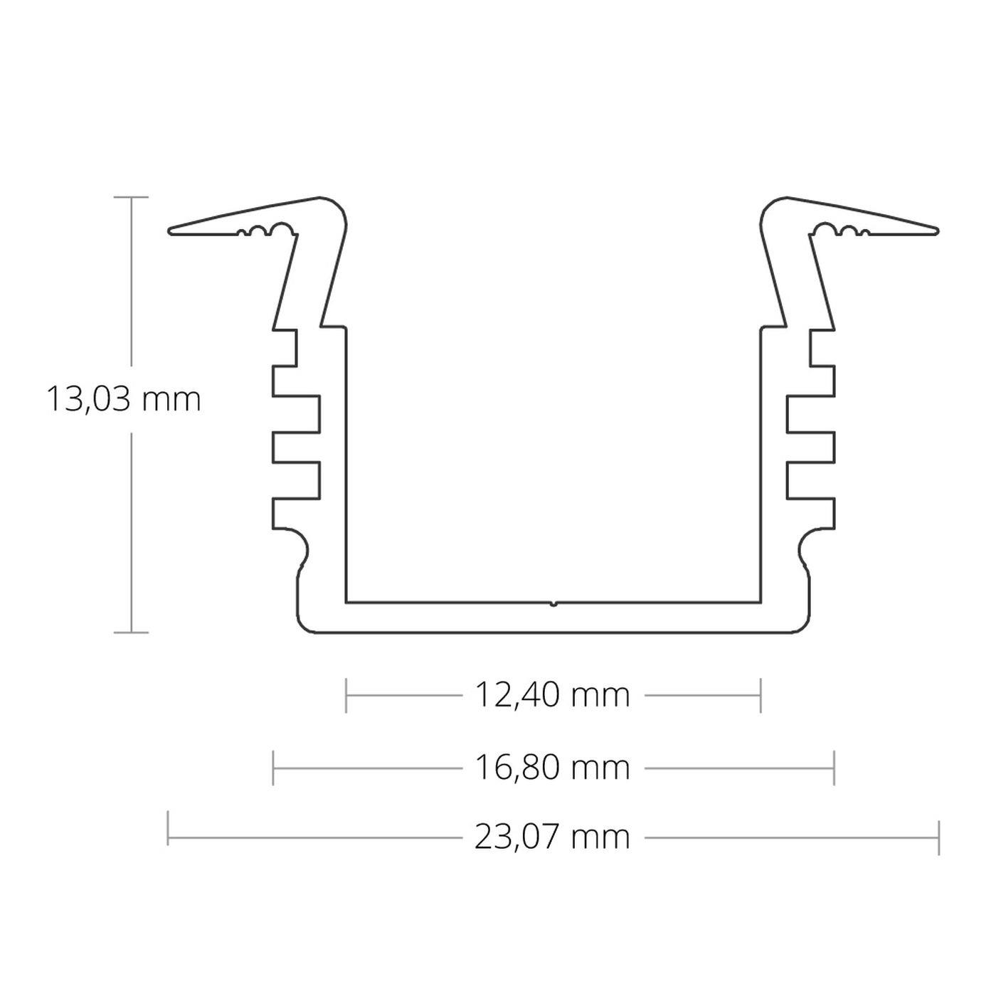 1m LED Profil PL3 Weiß 23,1x13mm Aluminium Einbauprofil für 12mm LED Streifen