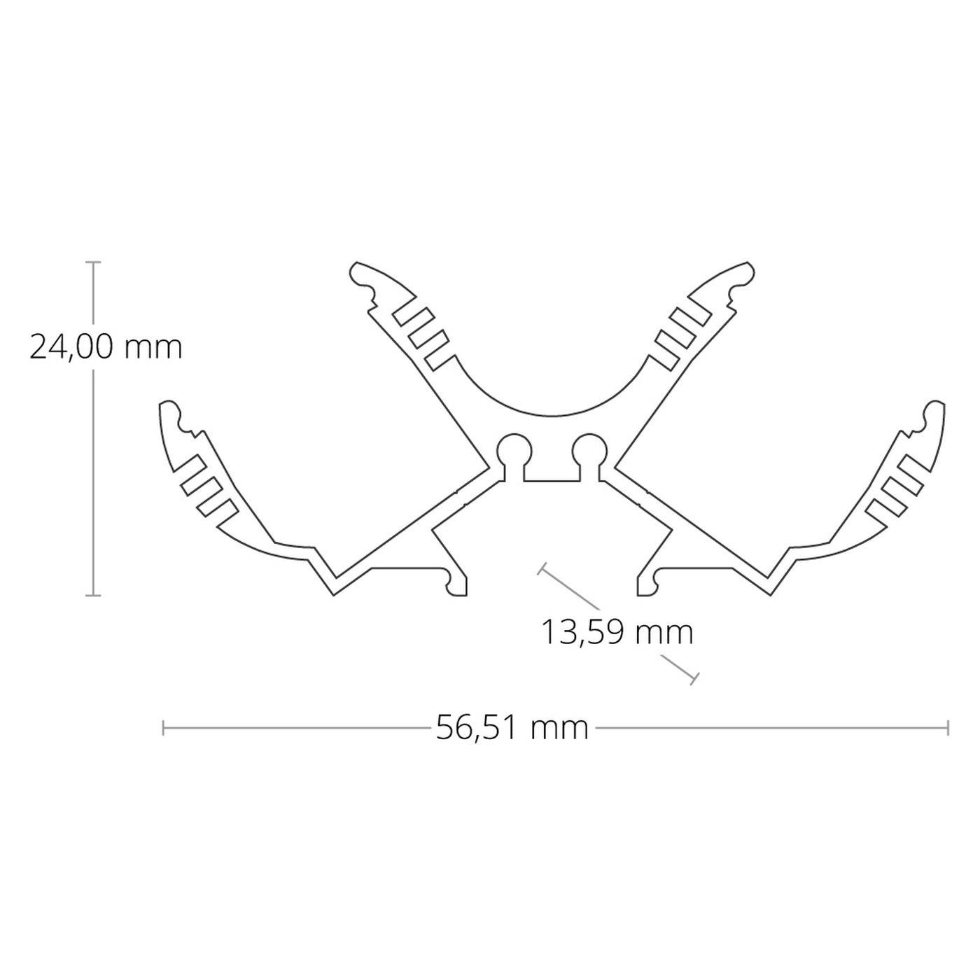2m LED Profil PL12 Silber 56,5x25mm Aluminium Leuchtenprofil für 2x 13mm LED Streifen